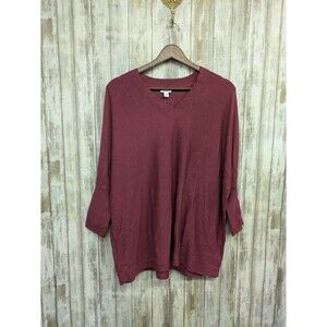 J. Jill Pure Jill Rib Trim Sweater Burgundy Batwing 3/4 Sleeve V-Neck Small
